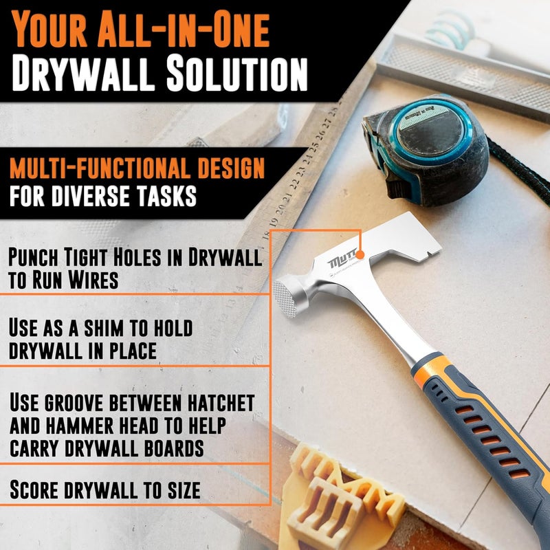 AMERICAN MUTT TOOLS Mutt Tools Professional Drywall Hammer Hatchet – 14oz Head – Ergonomic Grip – Lath Hammer for Drywall Installation and Demolition - Image 3